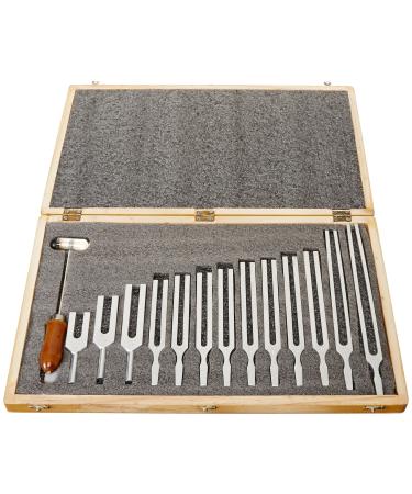 United Scientific TFBOX13 Tuning Fork Wooden Box Set With Mallet 13 Forks