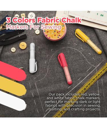 Fabric Chalk Markers - Red Yellow White 3 Pack for Quilting and Sewing - Dosing Wheel Technology - Compatible with Most Fabrics - Buy Online on GoSupps.com