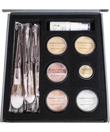 Mineral Makeup Set/Kit 17 Piece - Loose Powder Minerals COMPLETE SET - 2 Shades Foundation Setting Veil Bronzer Highlighter Concealer Primer & Professional Brush Set (Medium & Medium Beige) - Buy Online on GoSupps.com