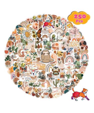 BarrelTree - 250 PCS Aesthetic Boho Stickers Cute Vinyl Waterproof Stickers for Water Bottles Laptop Phone Journaling Scrapbook Junk Journal Scrapbooking Supplies Kit Plant Sticker Packs for Adults Teens