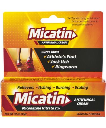 Micatin Antifungal Cream with Miconazole Nitrate 2%  Clinically Proven to Treat Athlete's Foot  Jock Itch  Ringworm and Foot Fungus  0.5 oz  2pk