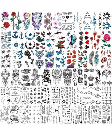 COKTAK 64 Sheets Variety Tiny Waterproof Temporary Tattoos For Men Women  Moon Star Butterfly Birds Planets Fake Tattoos For Kids Adults  Arm Neck Face Letters Temp Tattoo Temporary Tatoos Sticker Set