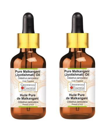 Greenwood essential natural pure Malkangani (Malkangni/Jyotishmati) Oil (Celastrus Paniculatus) with glass dripper natural therapeutic quality cold -pressed (Pack of Two) 100ml x 2 (6.76 oz)