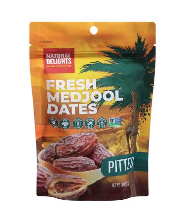 Natural Delights Medjool Dates  Large & Plump Pitted Dates Medjool, Non-GMO Verified, Pesticide Free, Naturally Sweet Fruit Snack, Perfect for On-the-Go - Medjool Dates Pitted, 8 oz Bag