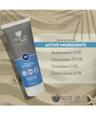 Aloe Up Sport Sunscreen Lotion SPF 30 - Broad Spectrum UVA/UVB Sunscreen Protector for Face and Body - With Hydrating Aloe Vera Gel - Non-Greasy No White Cast Reef Safe Fragrance-Free - 6 Oz. - Buy Online on GoSupps.com