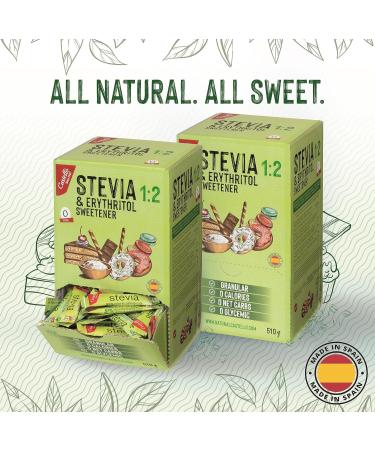 Castello since 1907 Stevia Erythritol Sweetener 204 sachets 2.5g - Natural Sugar Substitute - Keto Paleo Friendly - 0 Calories 0 Glycemic Index - Non-GMO - 510g - Buy Online on GoSupps.com