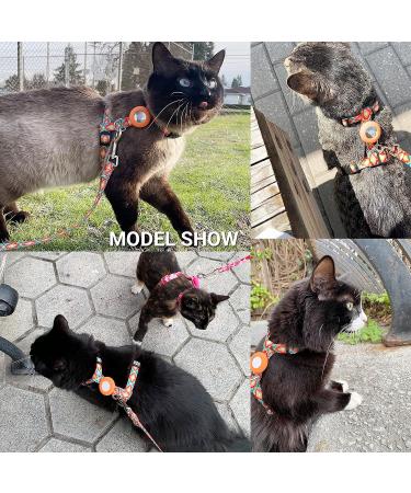 Cat Harness and Leash Escape Proof for Walking Travel Outdoor - Soft Nylon Adjustable Cute Cat Harness Leash Set with Airtag Holder for Small Large Cats Neck:7.6"-12" chest:10.6"-18" Orange - Buy Online on GoSupps.com