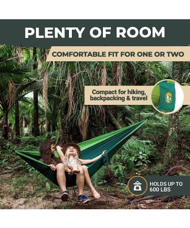 Hiker Hunger 2 Person Portable Camping Hammock with Tree Straps & Carabiners - Double Travel Hammock for Kids, Green - Buy Online on GoSupps.com