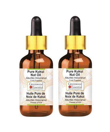 Greenwood essential natural kukui nut oil (aleurites moluccanus) with glass dripper natural pure therapeutic quality cold -pressed (pack of Two) 100ml x 2 (6.76 oz)