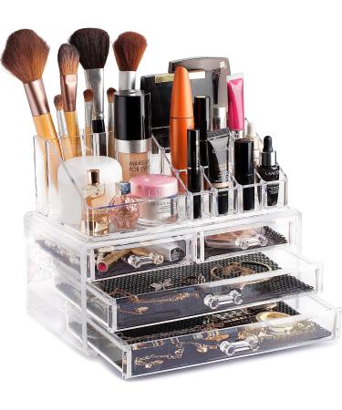 Clear Cosmetic Storage Organizer - 4-Drawer | 16 Compartments | Organize Cosmetics, Jewelry, and Hair Accessories with Ease - Elegant Design for Vanity, Bathroom, or Dresser - Buy Online on GoSupps.com