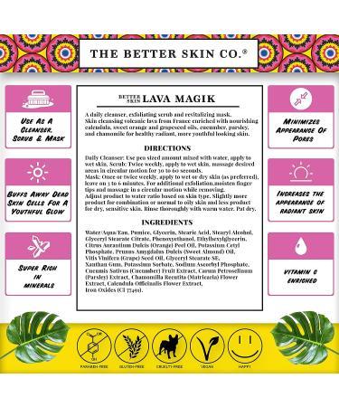 The Better Skin Co. Lava Magik Face Cleanser, Scrub & Mask | Exfoliating French Volcanic Lava | Pore Cleansing, Blackhead Reduction & Skin Tightening Cream | 4 oz - Buy Online on GoSupps.com