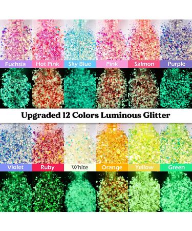 LET'S RESIN Glow in The Dark Chunky Glitter - 12 Colors | 0.42oz/Bottle High Luminance Cosmetic Grade Glitter for Resin, Nails, Skin, Slime & More - Halloween Blue - Buy Online on GoSupps.com