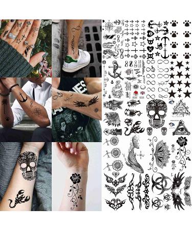 VANTATY 50 Sheets Black Temporary Tattoos: Eagle Dragon Lion Wolf Animals Fake Small Tattoos for Men, Women, Kids - Neck, Arm, Thigh, Skull Tattoo Sticker - Buy Online on GoSupps.com