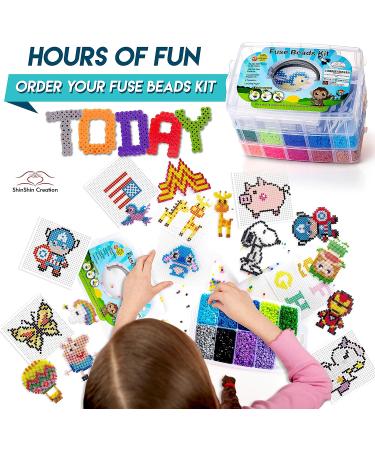 22,000 5mm Fuse Beads Kit with 100 Patterns, Pegboards, Tweezers - Perler Beads Compatible - Craft Beads Set with Storage - 20 Colors - Buy Online on GoSupps.com