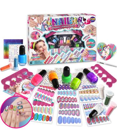 Unicorn Nail Kit for Girls 7-12  FunKidz Ultimate 790+ Peelable Glamour Nail Polish Kit for Kids Party Favor Fashion Nail Arts  17.91Wx12.4L Pink  Green  Purple  Sky Blue  Transparent