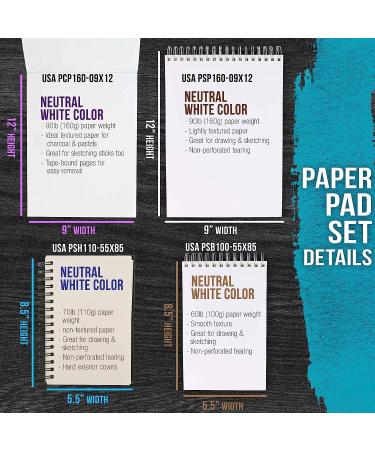 U.S. Art Supply Sketching & Drawing Paper Pads - 242 Sheets - Spiral Bound - Charcoal Pencil - Mixed Media - 4-Piece Set - Buy Online on GoSupps.com