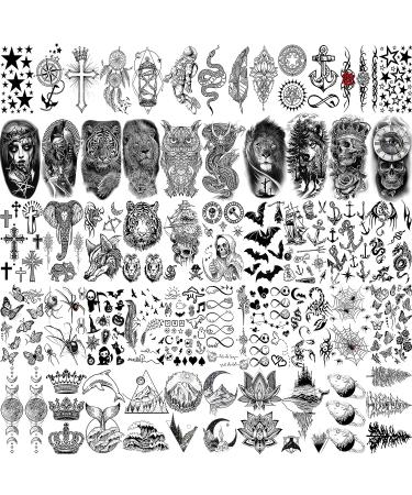65 Sheets FANRUI Black Tiger Lion Temporary Tattoos | Waterproof Arm Sleeve Tattoo Stickers for Men and Women | Snake Wolf Rose Flower Compass Designs | 3D Skull Owl Fake Tattoos - Long Lasting and Realistic Look - Buy Online on GoSupps.com
