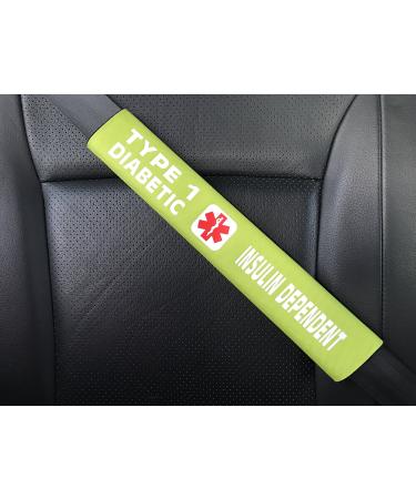 Type 1 Diabetes Insulin Dependent Medical Alert Seat Belt Cover (Bright Green)