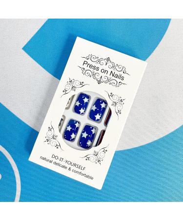 4th of July Short Square Press on Nails - Red, Blue, White Star & Skull Designs - 24Pcs - Buy Online on GoSupps.com