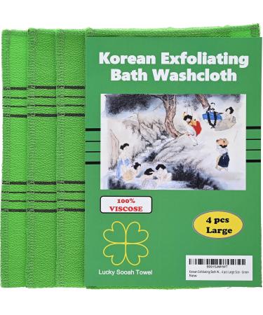 Korean Exfoliating Bath Washcloth 4 pcs Large Size - Green