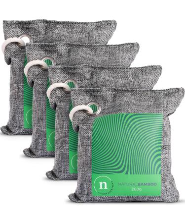 Bamboo Charcoal Bags - Odor Absorber Made of 100% Bamboo and Linen with Dehumidifier for Moisture Control that is Safe for Air Purifier & Deodorizers and comes in 4 200g Pouches Per Pack