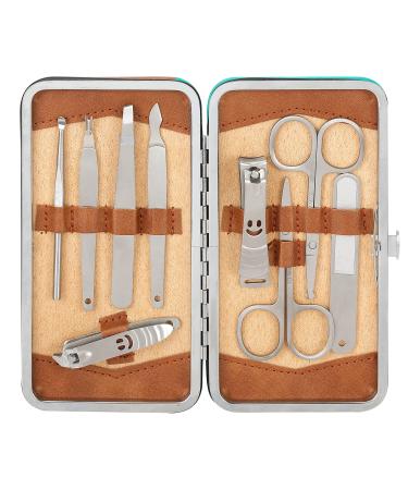 Amazon Basics 9-Piece Manicure and Pedicure Nail Clipping Set with Case- Stainless Steel Turquoise