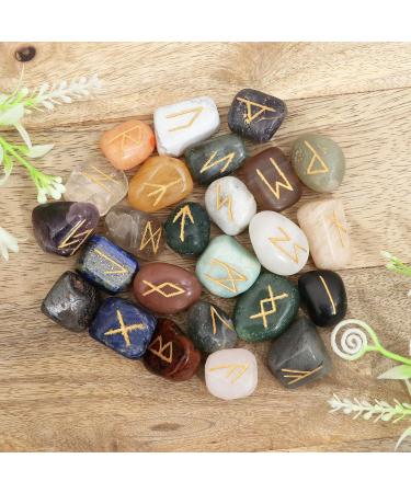 Crocon Mix chakra Rune tumble shape gemstone rune with Elder Futhark Alphabet Engraved | 25 pcs runes set | Crystal Divination Healing Chakra Reiki | with a pouch| Size : 25-30 mm - Buy Online on GoSupps.com