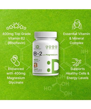 DEAL SUPPLEMENT Vitamin B2 400mg (Riboflavin) | with Magnesium Glycinate 400mg 240 Capsules 2 in 1 Support Healthy Nervous System Mood Blood & Energy Production Non-GMO 240 Count (Pack of 1) - Buy Online on GoSupps.com