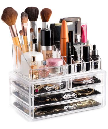 Clear Cosmetic Storage Organizer - Easily Organize Your Cosmetics, Jewelry and Hair Accessories. Looks Elegant Sitting on Your Vanity, Bathroom Counter or Dresser. Clear Design for Easy Visibility. 4-Drawer | 16 Compartments