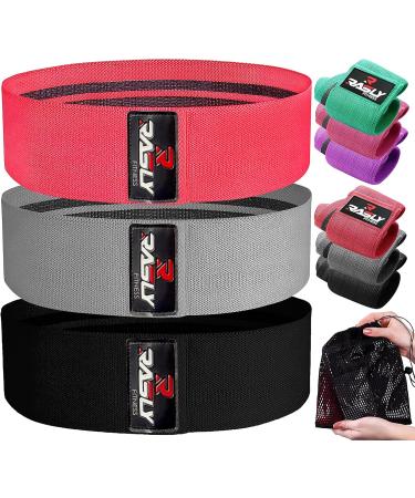 Kanzy Fabric Resistance Bands Set of 3 Exercise Bands for Working Out Non-Slip Booty Bands for Women Workout Bands with Carrying Mesh Bag for Training Squats Legs Butt Thighs and HIPS Glute Bands 15" Red Grey Black - Buy Online on GoSupps.com