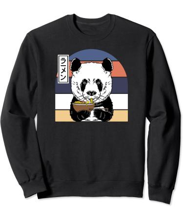 Panda Eating Ramen Noodle Soup Funny Anime Manga Lover Retro Sweatshirt