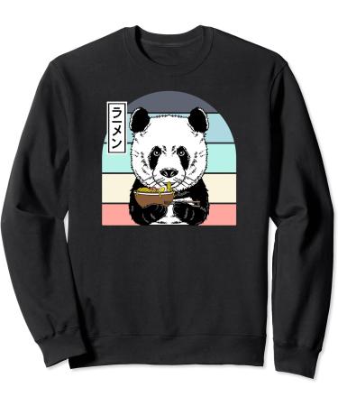 Panda Eating Ramen Noodle Soup Funny Anime Manga Lover Retro Sweatshirt