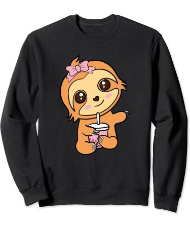Cute Pink Kawaii Boba Bubble Tea Milk Tea Lover Gift Sloth Sweatshirt