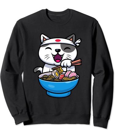 Kawaii Anime Cat Eating Ramen Noodles Japanese Sweatshirt