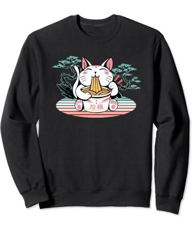 Kawaii Cat Neko Eating Ramen Noodle Soup Japanese Aesthetic Sweatshirt