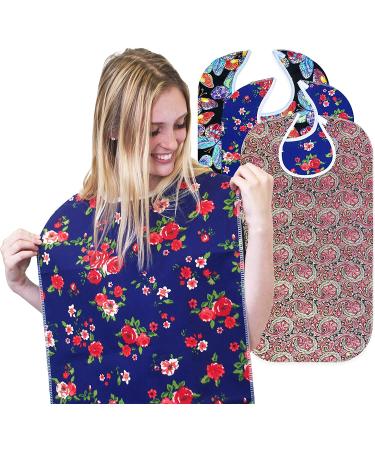 RMS 3 Pack Adult Bib with Crumb Catcher, Waterproof Clothing Protector (34x18) - Butterfly/Blue Rose/Heritage - Buy Online on GoSupps.com