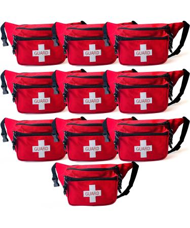 ASA TECHMED - 10 Pack First Aid Waist Pack - Baywatch Lifeguard Fanny Pack - Compact for Pool Home Car Outdoors Hiking Playground Camping Workplace