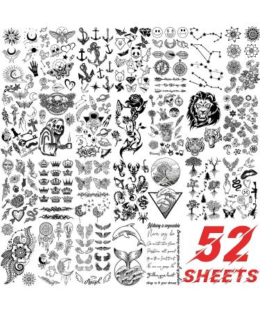 52 Tiny Small Temporary Tattoos for Kids & Adults - Tribal Animals, Butterflies, Anchors, Compass, Flowers - 3D Fake Tattoo Stickers for Neck, Arm, Hands - Cute Face Tattoo Kits - Buy Online on GoSupps.com