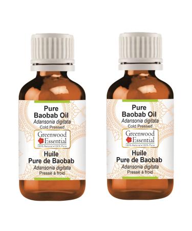 Greenwood essential natural pure baobab oil (Adansonia Digita) Naturreine therapeutic quality cold -pressed (Pack of Two) 100ml x 2 (6.76 oz)