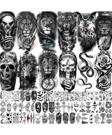 65 Sheets FANRUI Black Tiger Lion Temporary Tattoos For Men Women Arm Sleeve  Waterproof Tattoo Stickers Adults Snake Wolf Rose Flower Compass  3D Skull Owl Fake Tattoos That Look Real And Last Long WolfLionTiger