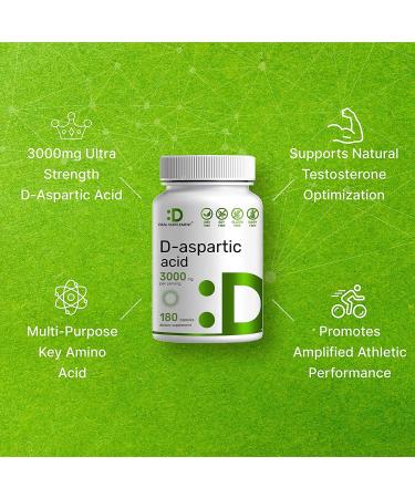 DAA D-Aspartic Acid 3000mg | 180 Capsules | Non-GMO | Gluten Free | Made in USA | Ultra DAA Supplement - Buy Online on GoSupps.com