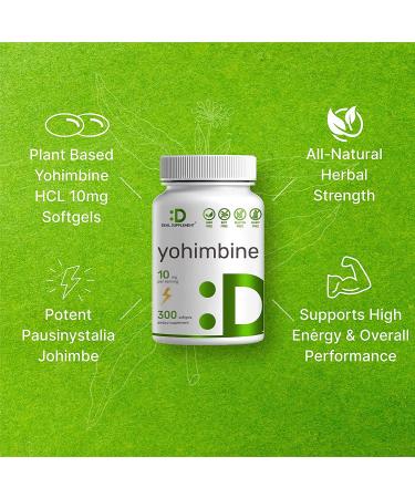 Yohimbine HCL 10mg 300 Softgels - 5 Months Supply, Extra Strength Plant Based Supplements for Energy and Performance - Gluten-Free, Non-GMO, Easy to Swallow - Buy Online on GoSupps.com