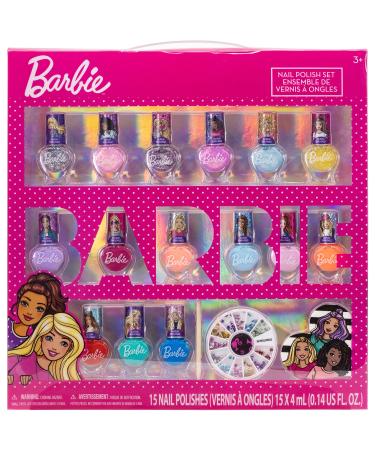 Barbie - Townley Girl Non-Toxic Peel-Off Quick Dry Nail Polish Activity Makeup Set for Girls, Ages 3+ includes 15 PK Nail Polish with Nail Gems Wheel and Nail File for Parties, Sleepovers and Makeovers