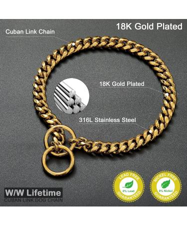 W/W Lifetime Choke Chain Dog Collar 10MM Cuban Link Dog Chain for Pitbull Choke Collar 18K Gold Metal Stainless Steel Heavy Duty Slip Dog Collars for Small Dogs (10MM 20") 20" (Can Over Head 18"-20") - Buy Online on GoSupps.com