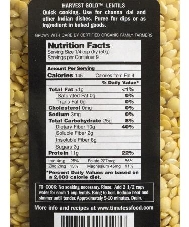 TIMELESS Harvest Gold Lentils 16 OZ - Premium Quality Organic Lentils - Buy Online on GoSupps.com