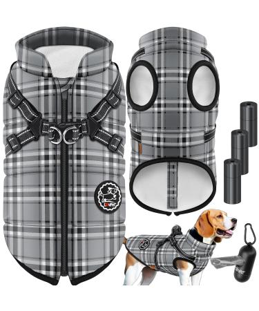 Lovpet dog jacket dog coat with dishes including 45 pieces of feces bag + donor dogs fed western waterproof padded vest with chest strap reflectors D-ring 5xl gray 5xl gray