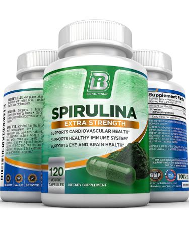 BRI Spirulina 2000mg Maximum Strength Premium Quality Spirulina Superfood Powder  Packed w Antioxidants  Protein and Vitamins in Easy to Swallow Vegetable Cellulose Capsules (120 Count) 120 Count (Pack of 1) - Buy Online on GoSupps.com