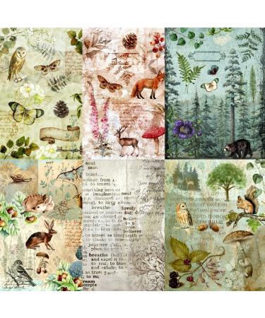 Woodland Theme Mulberry Rice Paper, 8 x 10.5 inch - 6 x Different Printed Mulberry Paper Images 30gsm Visible Fibres for Decoupage Crafts Mixed Media Collage Art