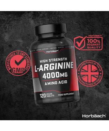 L-Arginine 4000mg Supplement | 120 Vegan Tablets | Amino Acid for Keto Diet | Horbaach - Buy Online on GoSupps.com
