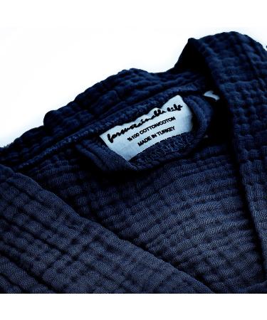 Sustainable Life Turkish 100% Cotton Bathrobe - Soft, Absorbent, Natural Garment Wash - L-XL Navy Blue - Buy Online on GoSupps.com